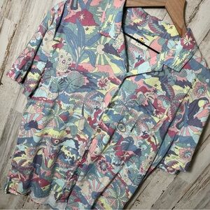 Marine Layer Multicolor Tropical Print Button Up Shirt‎ Skulls Birds Linen Small